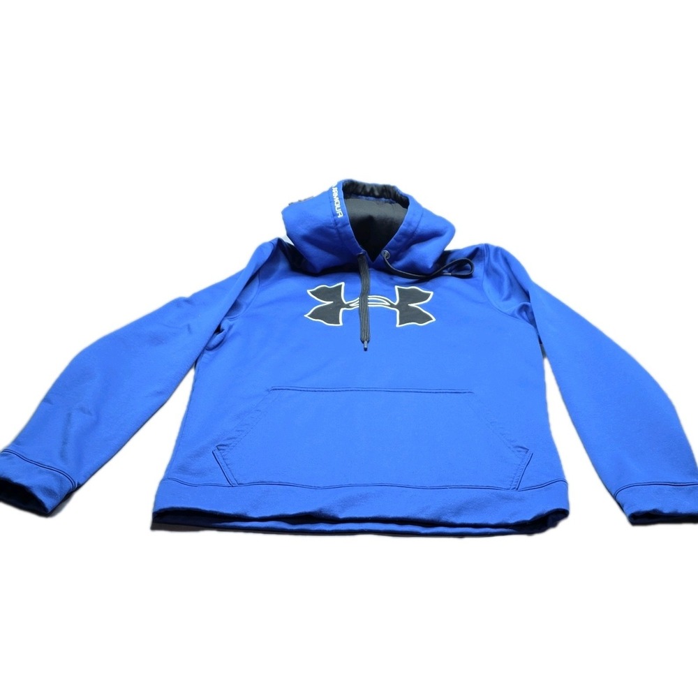 Under Armour Pullover Blue Fleece Hoodie Drawstring Pockets Logo Men's MD